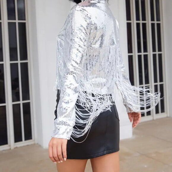 SOLD OUT***********SOLD OUT********Tassel Sequined Jacket ( Silvery) - Picture 3 of 4